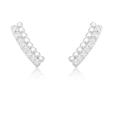 Brinco Prata Ear Cuff Bolinhas c/ Fio Cravejado