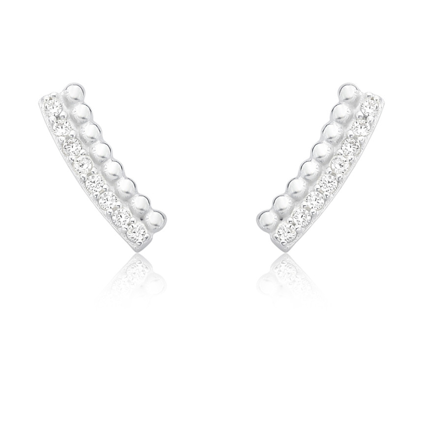 Brinco Prata Ear Cuff Bolinhas c/ Fio Cravejado