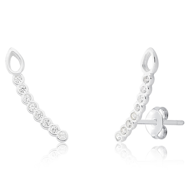 Brinco Prata Ear Cuff Zircônias Embutidas c/ Gota Vazada