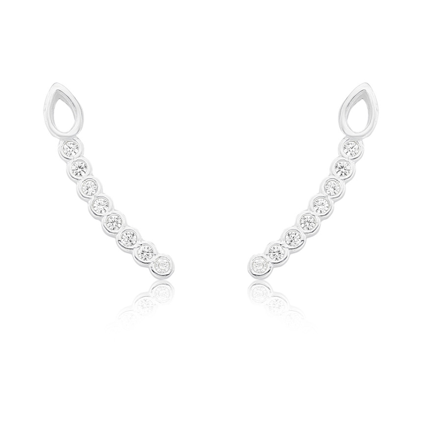 Brinco Prata Ear Cuff Zircônias Embutidas c/ Gota Vazada