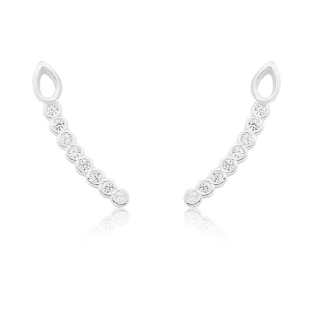 Brinco Prata Ear Cuff Zircônias Embutidas c/ Gota Vazada