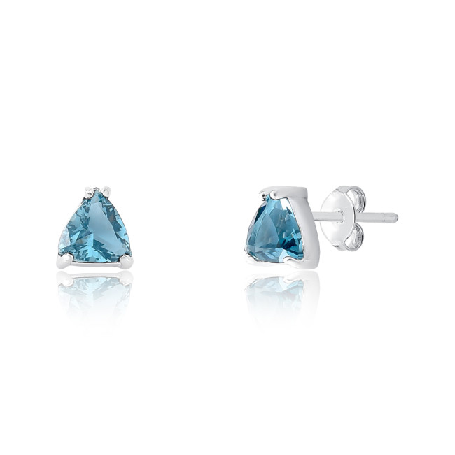 Brinco Prata Fixo Triangulo Zircônia Acqua Escura
