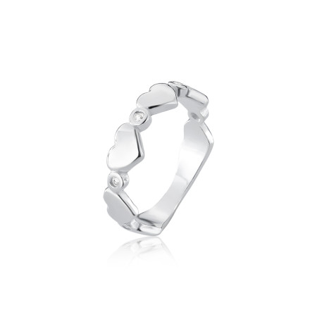 Anel Prata Skinny Corações Lisos Intercalados c/ Ponto Luz