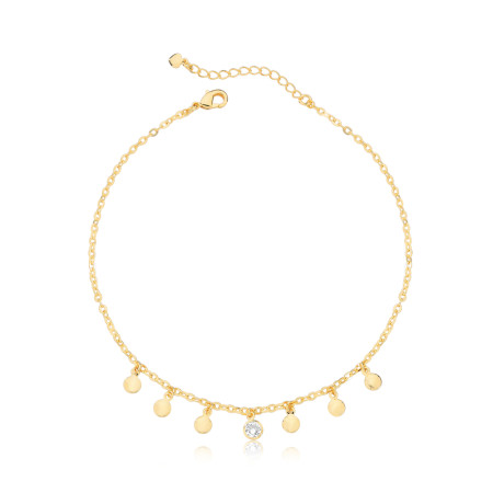 Tornozeleira Cartierzinha Ponto Luz  Embutido c/ Medalhas Lisas Folheada a Ouro 18k