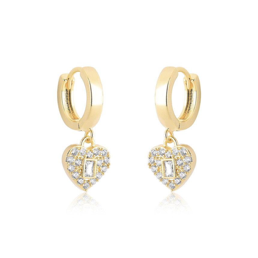 Argola Click Lisa 12mm c/ Pingente Coração Cravejado Folheada a Ouro 18k