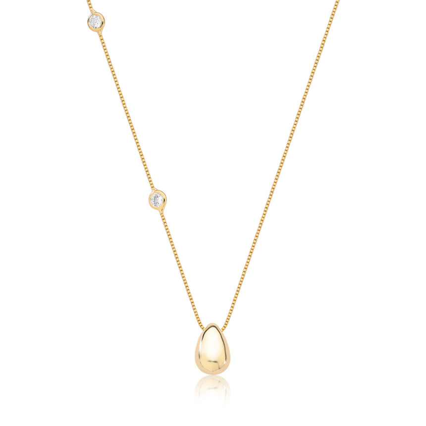 Gargantilha Veneziana Gotinha Lisa c/ Dois Ponto Luz Folheada a Ouro 18k