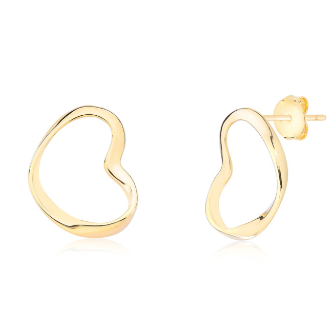 Conjunto Coração Liso Vazado Crushed Folheado a Ouro 18K