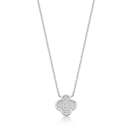 Gargantilha Prata c/ Ródio Trevo Cravejado