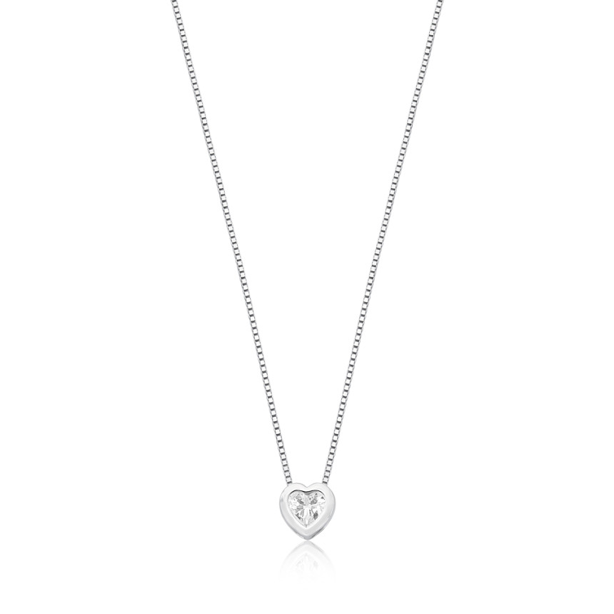 Gargantilha Prata c/ Ródio Ponto Luz Coração Embutido 6mm