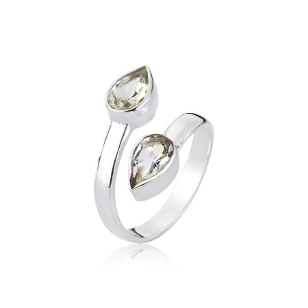 Anel Prata Pedra Natural Ametista Verde Gota Dupla