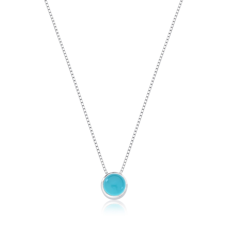 Gargantilha Prata com Pingente de Pedra Natural Calcedônia Azul Embutida