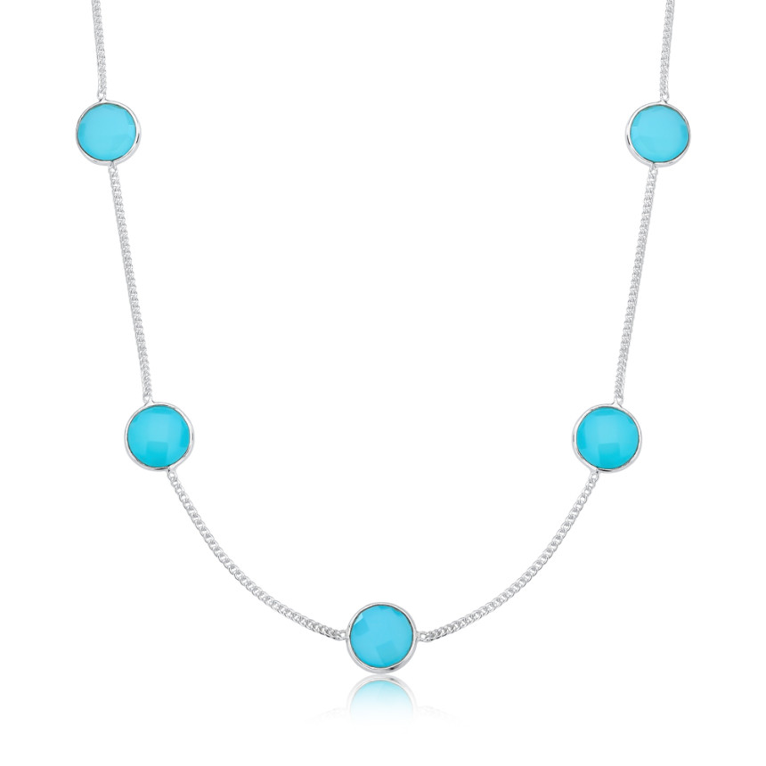 Choker Prata c/ Sete Pedras Redondas de Calcedônia Azul Natural