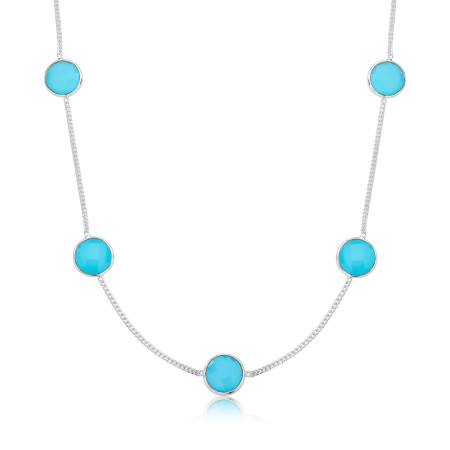 Choker Prata c/ Sete Pedras Redondas de Calcedônia Azul Natural