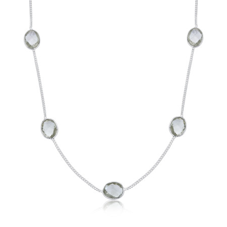 Choker Prata c/ Sete Pedras Ovais de Ametista Verde Natural