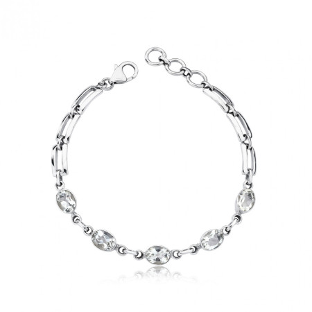 Pulseira Prata c/ Cinco Pedras Ovais de Ametista Verde Natural