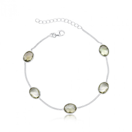 Pulseira Prata c/ Cinco Pedras Ovais de Ametista Verde Natural