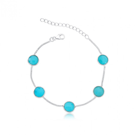 Pulseira Prata c/ Cinco Pedras Redondas de Calcedônia Azul Natural