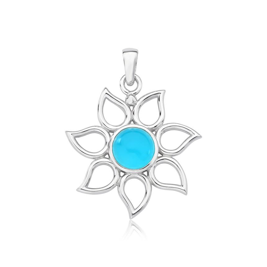 Pingente Prata Flor c/ Calcedônia Azul Natural