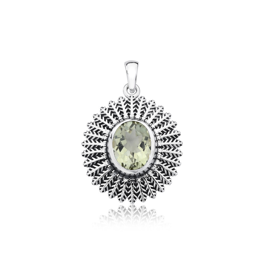 Pingente Prata Mandala Envelhecida c/ Ametista Verde Natural