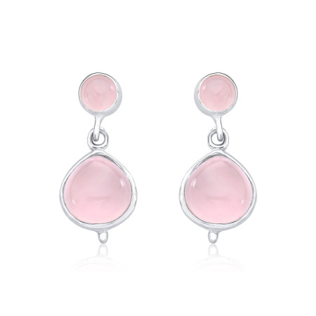 Brinco Prata Gota Quartzo Rosa Natural