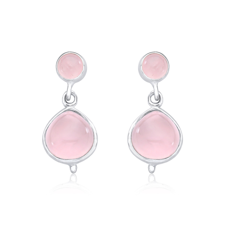 Brinco Prata Gota Quartzo Rosa Natural