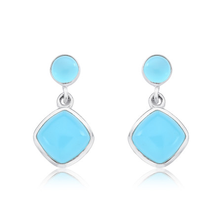 Brinco Prata Pedra Natural Calcedônia Azul Quadrada