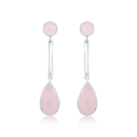Brinco Prata Quartzo Rosa Natural Gota