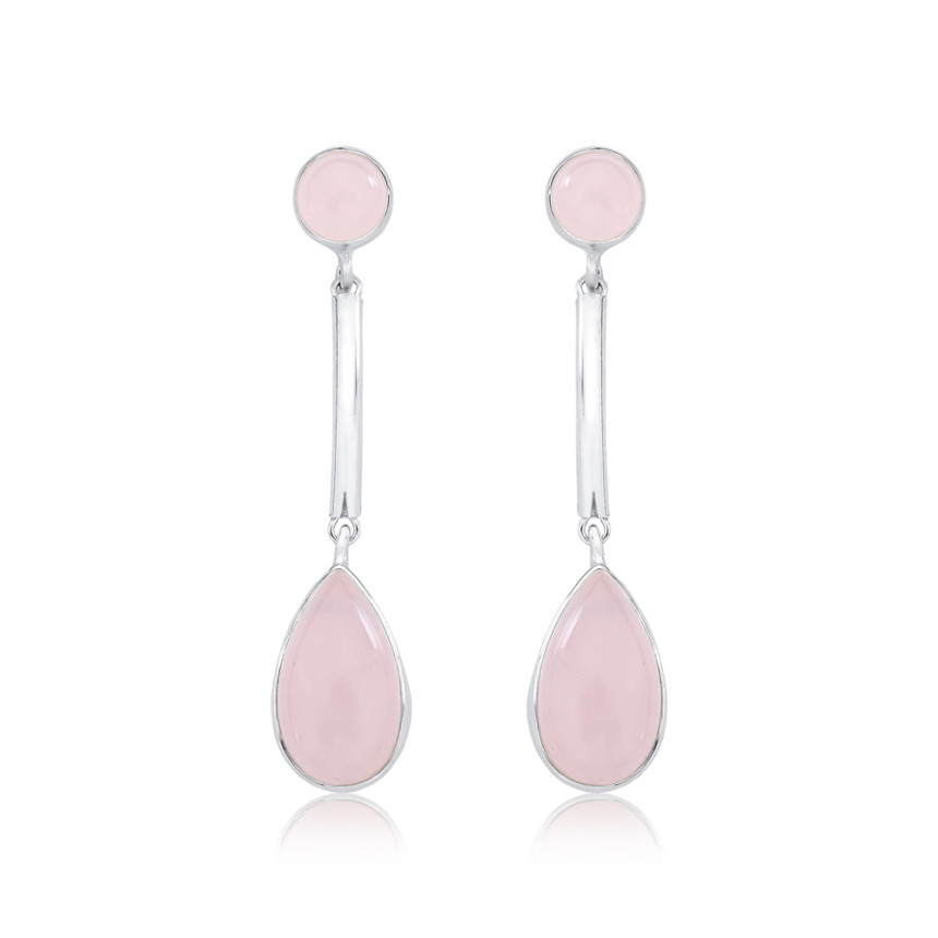 Brinco Prata Quartzo Rosa Natural Gota