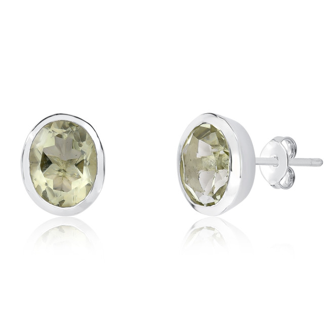 Brinco Prata Oval Ametista Verde Natural