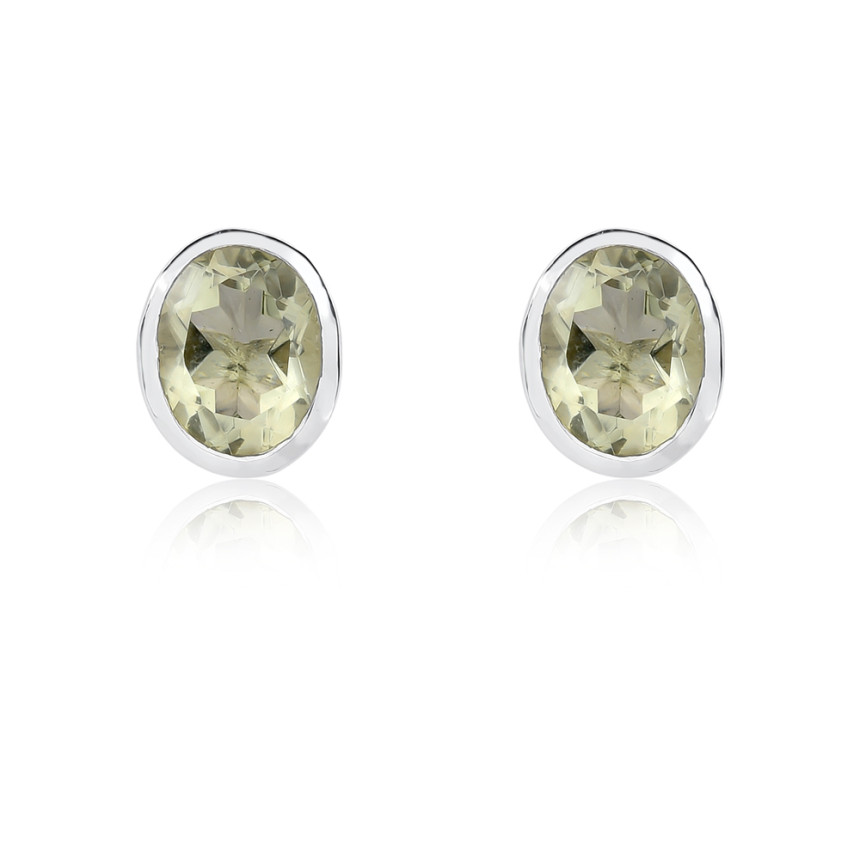 Brinco Prata Oval Ametista Verde Natural
