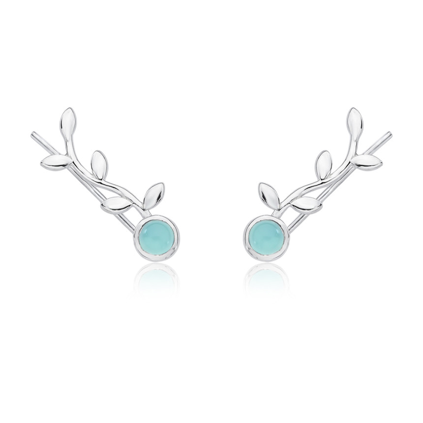 Brinco Prata Ear Cuff Ramo e Calcedônia Azul