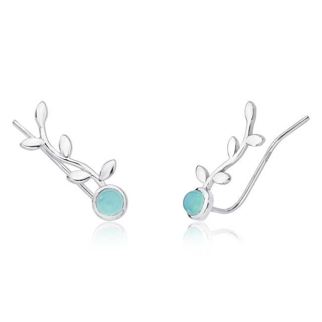 Brinco Prata Ear Cuff Ramo e Calcedônia Azul