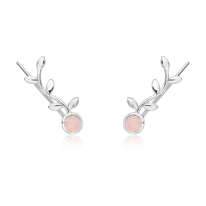 Brinco Prata Ear Cuff Ramo e Quartzo Rosa