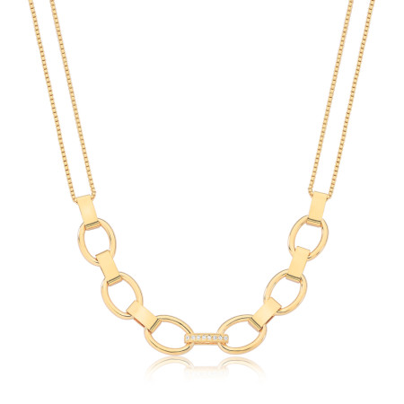 Gargantilha Veneziana Dupla c/ Elos e Tubos Lisos Folheada a Ouro 18k