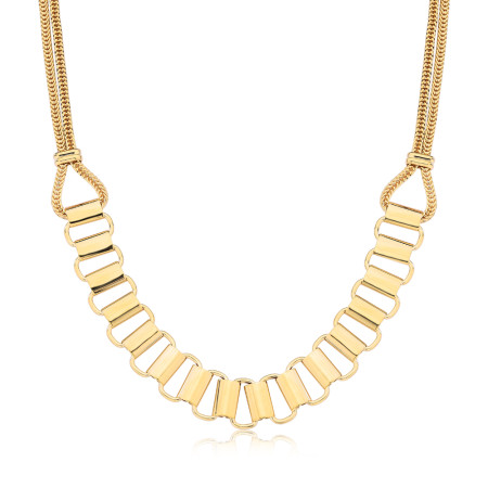 Choker Grumet Dupla c/ Elos e Tubos Lisos Folheado a Ouro 18k