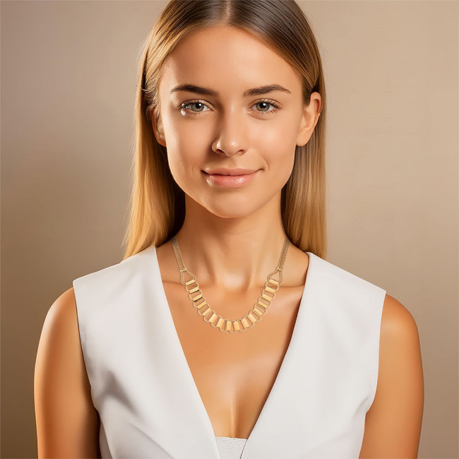 Choker Grumet Dupla c/ Elos e Tubos Lisos Folheado a Ouro 18k