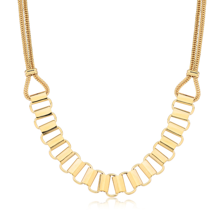 Choker Grumet Dupla c/ Elos e Tubos Lisos Folheado a Ouro 18k