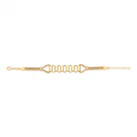 Pulseira Grumet Dupla c/ Elos e Tubos Lisos Folheada a Ouro 18k