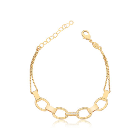 Pulseira Veneziana Dupla c/ Elos e Tubos Lisos  Folheada a Ouro 18k
