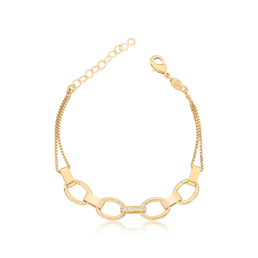 Pulseira Veneziana Dupla c/ Elos e Tubos Lisos  Folheada a Ouro 18k