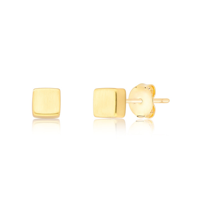 Brinco Fixo Quadrado Acetinado Folheado a Ouro 18k