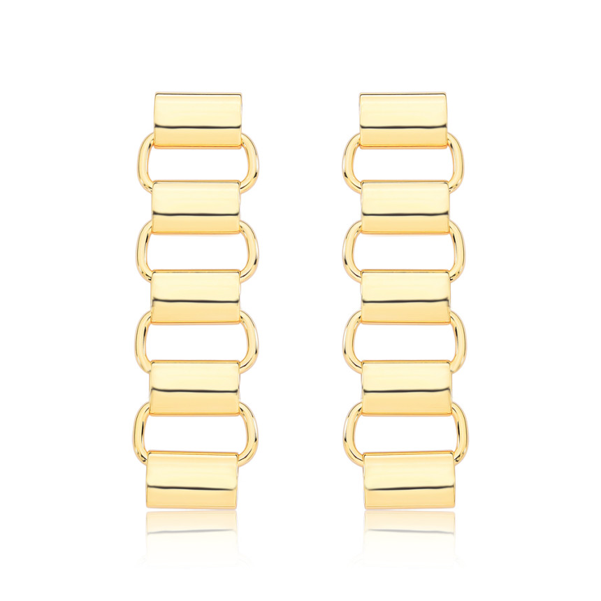 Brinco Elos e Tubos Lisos Folheado a Ouro 18k
