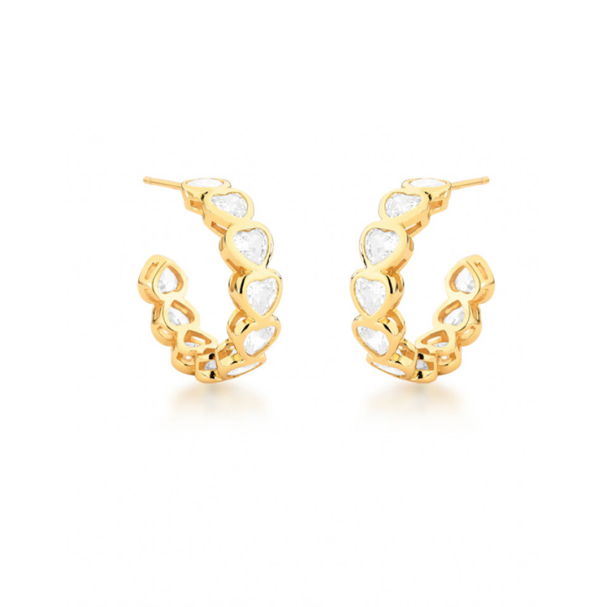 Argola Corações Zircônia Embutida 20mm Folheada a Ouro 18k