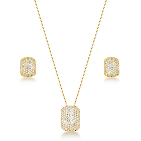 Conjunto 9 Fileiras Cravejadoas 13mm Folheado a Ouro 18K