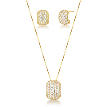 Conjunto 9 Fileiras Cravejadoas 13mm Folheado a Ouro 18K