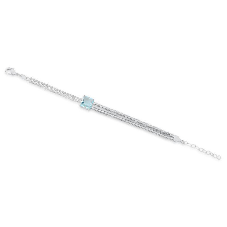 Pulseira Prata Leve c/ Zircônia Central Quadrada Acqua e Rivieras