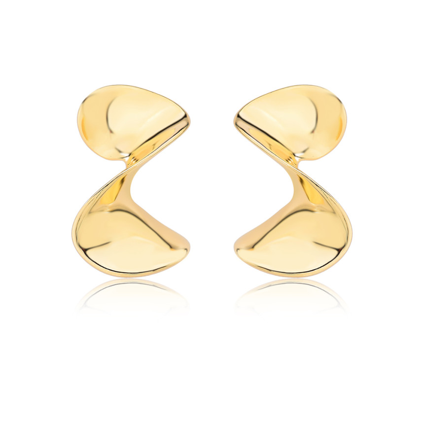 Brinco Fixo Liso Torcido Folheado a Ouro 18k