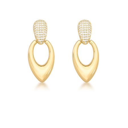 Brinco Base Gota Cravejada c/ Gota Lisa Vazada Folheado a Ouro 18k