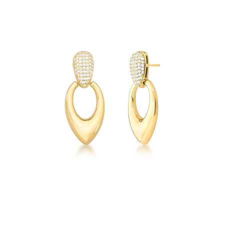 Brinco Base Gota Cravejada c/ Gota Lisa Vazada Folheado a Ouro 18k