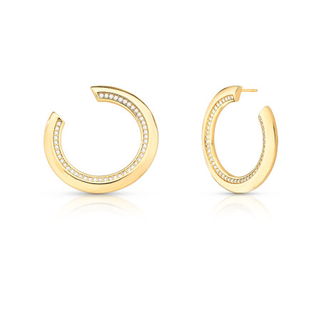 Brinco Fixo "C" Liso c/ Linha Cravejada Folheado a Ouro 18k